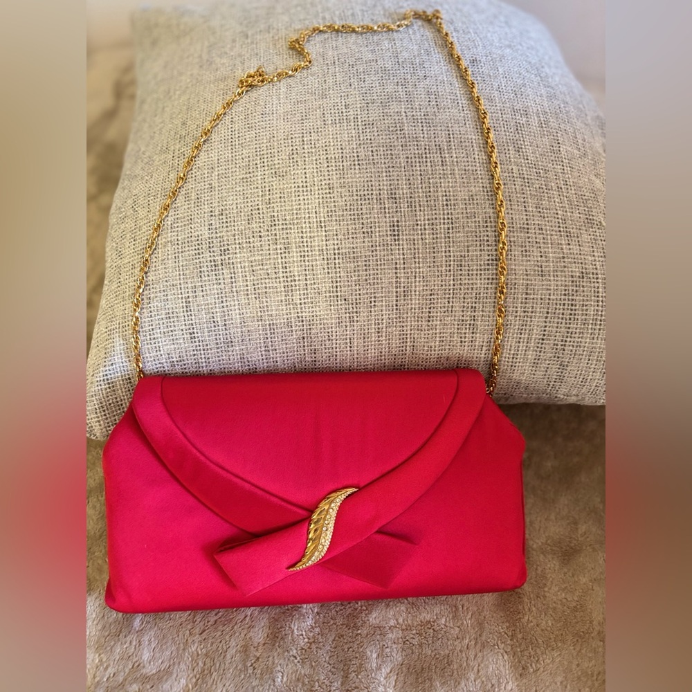 Rodo Italian Vintage Red Evening Clutch with Gold Chain
